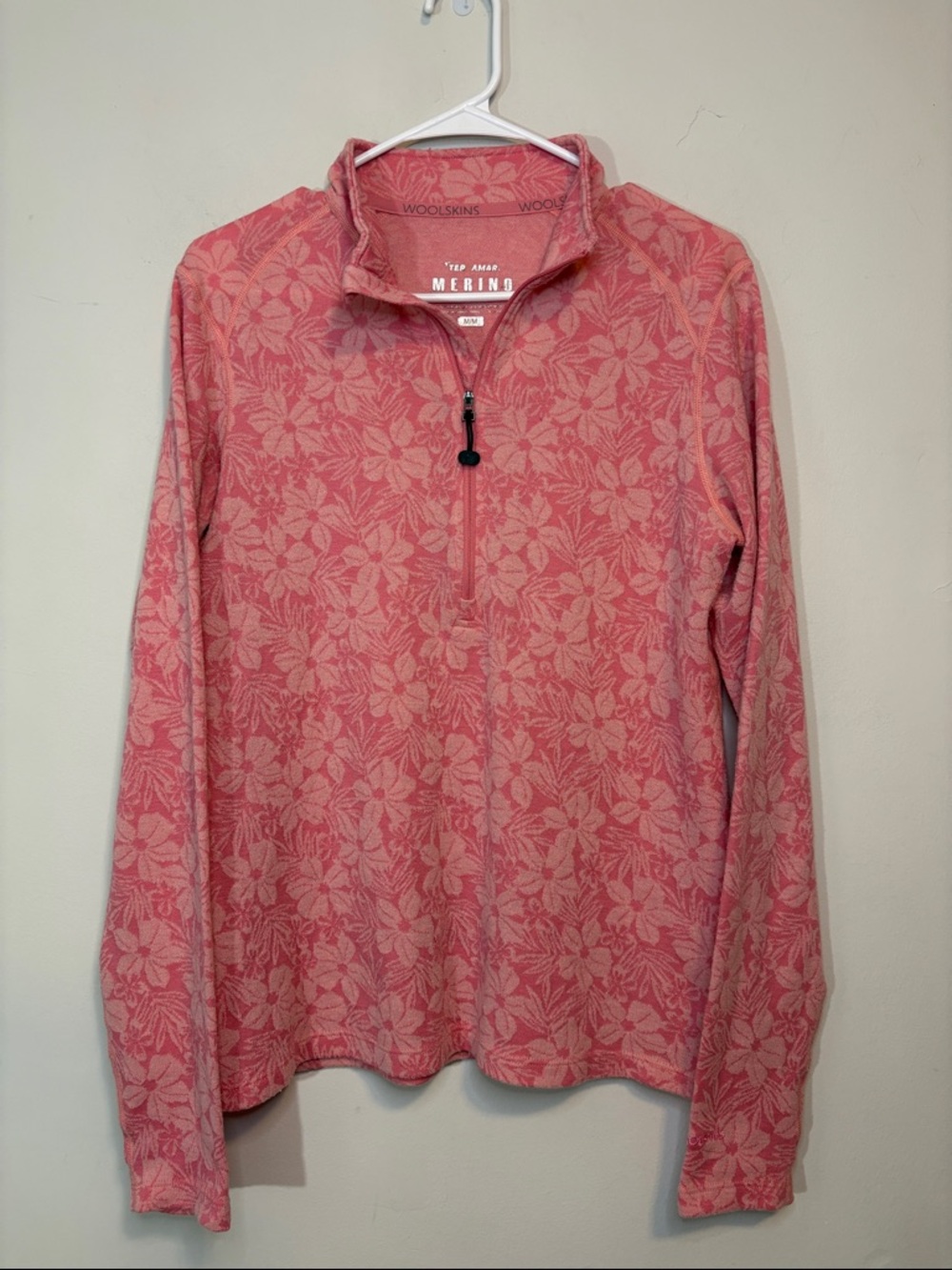 Terramar Merino Wool Blend Lightweight Active Quarterzip Pullover Pink Floral M